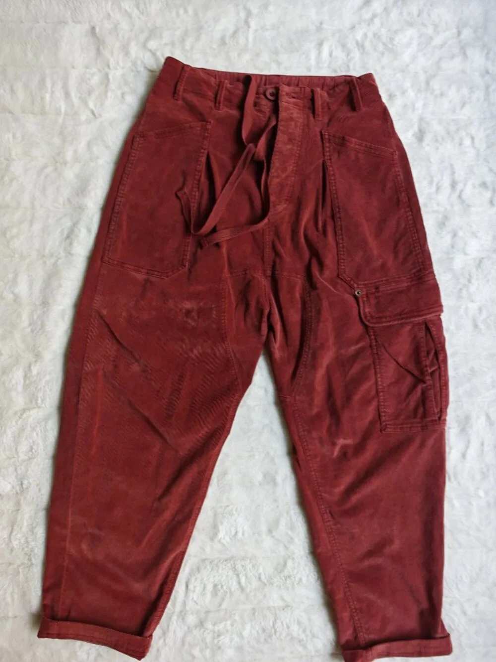 Free People Bay To Breakers Corduroy Cargo Pants XS Russet Red Utility Drawstrin